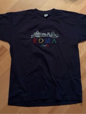 Roma Navy Short Sleeve Tee with Multicolor Embroidery